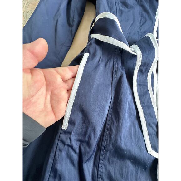 Banana Republic Trench Coat Navy White Ribbon Trim Belted Pocket Women size S - Picture 5 of 13